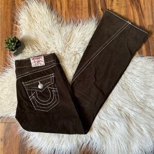 True Religion Women’s Y2K Low Rise Reverse Stitch Flare Corduroy Jeans Brown